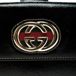 Gucci Black Patent Leather Web Britt Continental Wallet 
