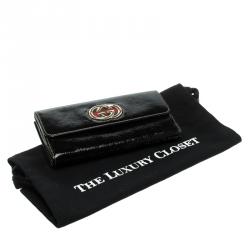 Gucci Black Patent Leather Web Britt Continental Wallet 