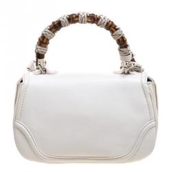 Pre Owned Gucci White Leather Tassel New Bamboo Top Handle Bag