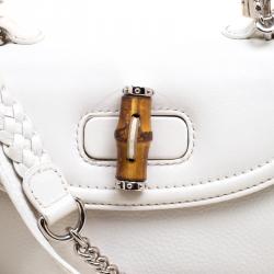 Pre Owned Gucci White Leather Tassel New Bamboo Top Handle Bag