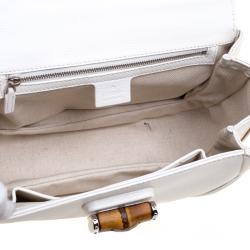 Pre Owned Gucci White Leather Tassel New Bamboo Top Handle Bag