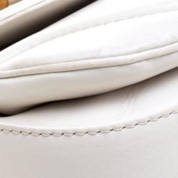 Pre Owned Gucci White Leather Tassel New Bamboo Top Handle Bag