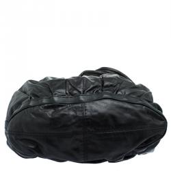 Pre Owned Gucci Black Leather Bamboo Drawstring Bucket bag