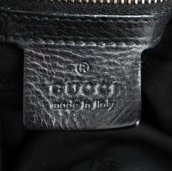 Pre Owned Gucci Black Leather Bamboo Drawstring Bucket bag