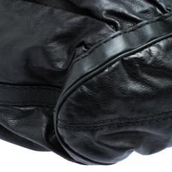 Pre Owned Gucci Black Leather Bamboo Drawstring Bucket bag