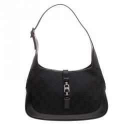 مملوكة مسبقًا Gucci Black GG Canvas and Leather Small Jackie Hobo
