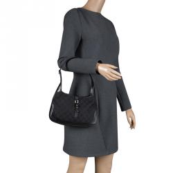 مملوكة مسبقًا Gucci Black GG Canvas and Leather Small Jackie Hobo
