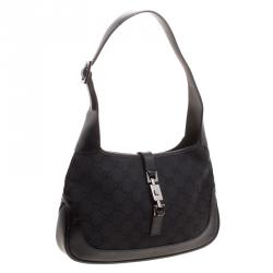 مملوكة مسبقًا Gucci Black GG Canvas and Leather Small Jackie Hobo
