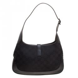 مملوكة مسبقًا Gucci Black GG Canvas and Leather Small Jackie Hobo