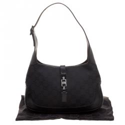 مملوكة مسبقًا Gucci Black GG Canvas and Leather Small Jackie Hobo