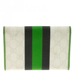 Gucci Off White/Green GG Supreme Canvas Flap Wallet