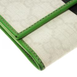 Gucci Off White/Green GG Supreme Canvas Flap Wallet