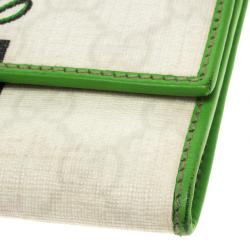 Gucci Off White/Green GG Supreme Canvas Flap Wallet