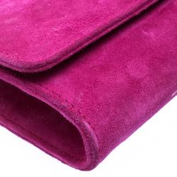 مملوكة مسبقًا Gucci Pink Suede Broadway Crystal Closure Clutch