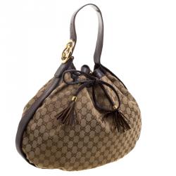 مملوكة مسبقًا حقيبة غوتشي أربطة GG متشابكين كانفاس GG بنية/ بيج