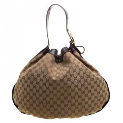 مملوكة مسبقًا حقيبة غوتشي أربطة GG متشابكين كانفاس GG بنية/ بيج