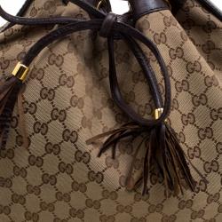 مملوكة مسبقًا حقيبة غوتشي أربطة GG متشابكين كانفاس GG بنية/ بيج
