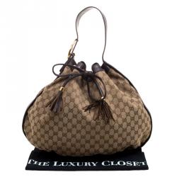 مملوكة مسبقًا حقيبة غوتشي أربطة GG متشابكين كانفاس GG بنية/ بيج