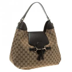 Pre Owned حقيبة غوتشي سلسلة أصلية ايميلي جلد وكانفاس G بنية/ بيج