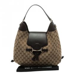 Pre Owned حقيبة غوتشي سلسلة أصلية ايميلي جلد وكانفاس G بنية/ بيج