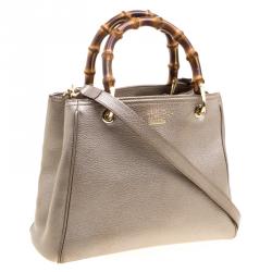 مملوكة مسبقًا حقيبة يد غوتشي جلد بيج ميتاليك بحمالة علوية من البامبو