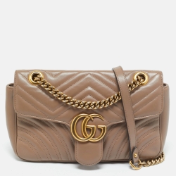 Gucci Beige Matelasse Leather Small GG Marmont Shoulder Bag