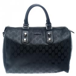 Pre Owned Gucci Black Imprime Canvas Joy Boston Bag