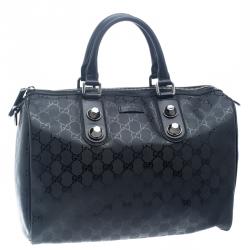 Pre Owned Gucci Black Imprime Canvas Joy Boston Bag