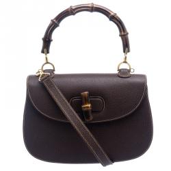 Pre Owned Gucci Brown Leather New Bamboo Top Handle Bag