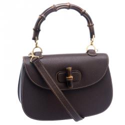 Pre Owned Gucci Brown Leather New Bamboo Top Handle Bag
