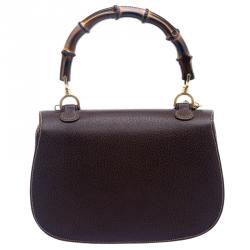 Pre Owned Gucci Brown Leather New Bamboo Top Handle Bag