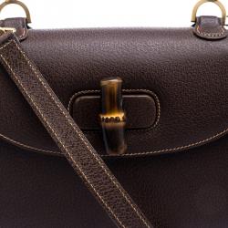 Pre Owned Gucci Brown Leather New Bamboo Top Handle Bag