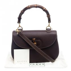 Pre Owned Gucci Brown Leather New Bamboo Top Handle Bag