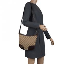 مملوكة مسبقًا حقيبة كروس غوتشي لافلي هارت جلد وكانفاس GG بنية/ بيج