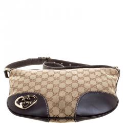 مملوكة مسبقًا حقيبة كروس غوتشي لافلي هارت جلد وكانفاس GG بنية/ بيج