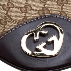 مملوكة مسبقًا حقيبة كروس غوتشي لافلي هارت جلد وكانفاس GG بنية/ بيج