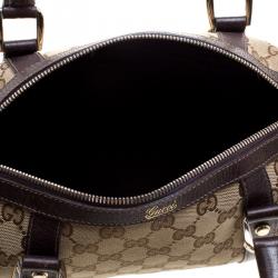 مملوكة مسبقًا حقيبة غوتشي جوي بوسطن كانفاس بيج/بني GG صغيرة