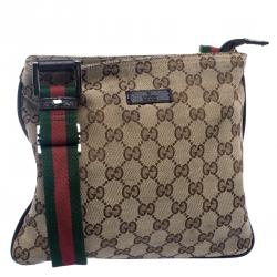 Pre Owned Gucci Beige GG Canvas Small Web Messenger Bag