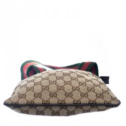 Pre Owned Gucci Beige GG Canvas Small Web Messenger Bag