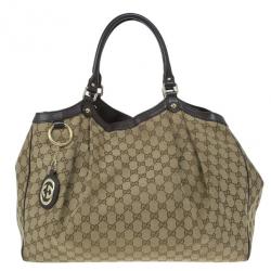 Pre Owned Gucci Beige Monogram Canvas Large Sukey Bag