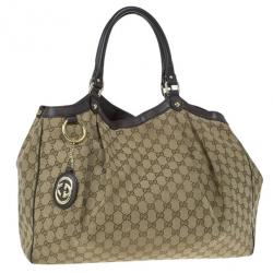 Pre Owned Gucci Beige Monogram Canvas Large Sukey Bag