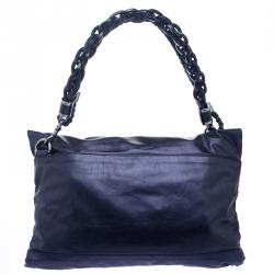 Pre Owned Gucci Metallic Blue Leather Studded Shoulder Bag