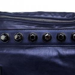 Pre Owned Gucci Metallic Blue Leather Studded Shoulder Bag