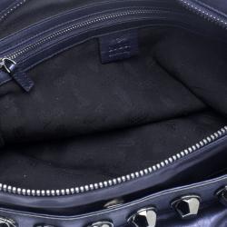 Pre Owned Gucci Metallic Blue Leather Studded Shoulder Bag