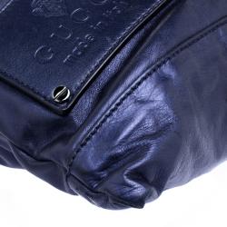 Pre Owned Gucci Metallic Blue Leather Studded Shoulder Bag