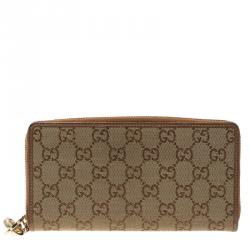 Gucci Beige/Bronze GG Canvas Interlocking G Zip Around Wallet