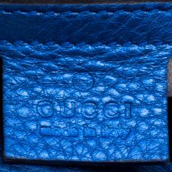 Pre Owned Gucci Metallic Blue Leather Small Bamboo Top Handle Shopper Tote