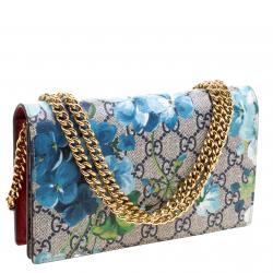 Gucci Beige Blooms Print GG Supreme Canvas WOC Wallet
