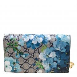 Gucci Beige Blooms Print GG Supreme Canvas WOC Wallet