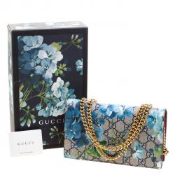 Gucci Beige Blooms Print GG Supreme Canvas WOC Wallet